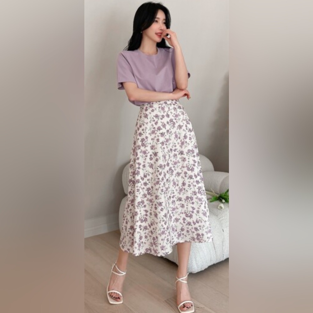Floral White and Purple Women's Skirt